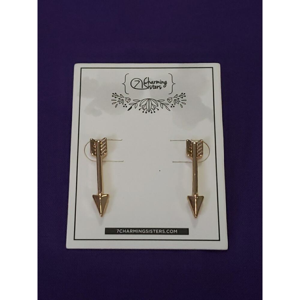 Shiny Yellow Gold Tone Straight Arrow Shaped Drop Earrings Pierced 1" NEW